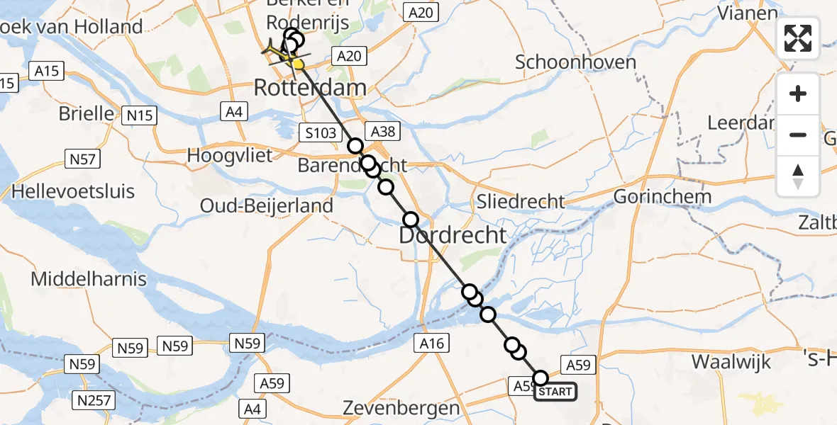 Routekaart van de vlucht: Lifeliner 2 naar Rotterdam The Hague Airport, Hespelaar