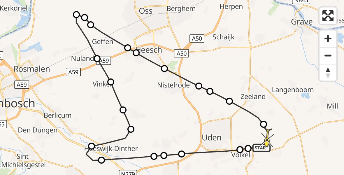 Routekaart van de vlucht: Lifeliner 3 naar Vliegbasis Volkel, Oude Udenseweg