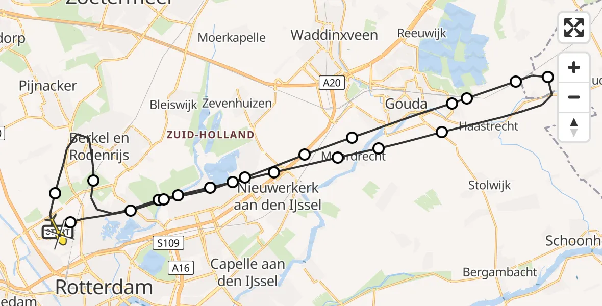 Routekaart van de vlucht: Lifeliner 2 naar Rotterdam The Hague Airport, A16 Rotterdam