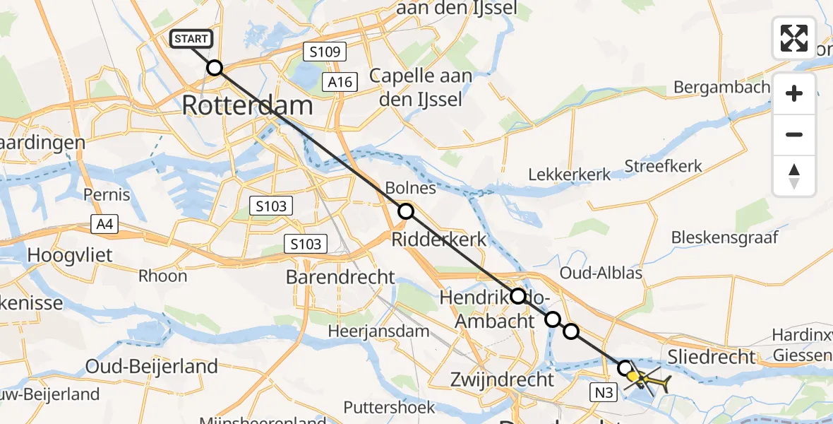 Routekaart van de vlucht: Lifeliner 2 naar Dordrecht, Van der Duijn van Maasdamweg