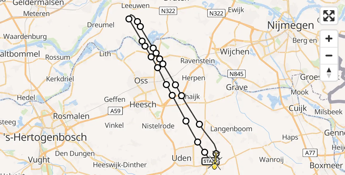 Routekaart van de vlucht: Lifeliner 3 naar Vliegbasis Volkel, Lange Goorstraat