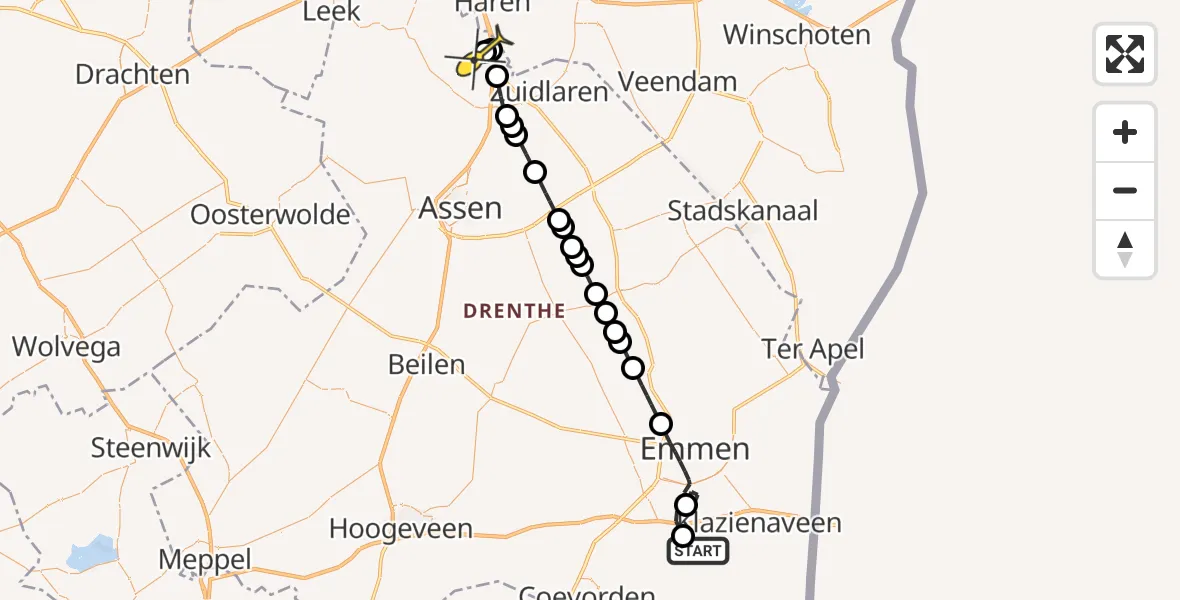 Routekaart van de vlucht: Lifeliner 4 naar Groningen Airport Eelde, Tuinderslaan