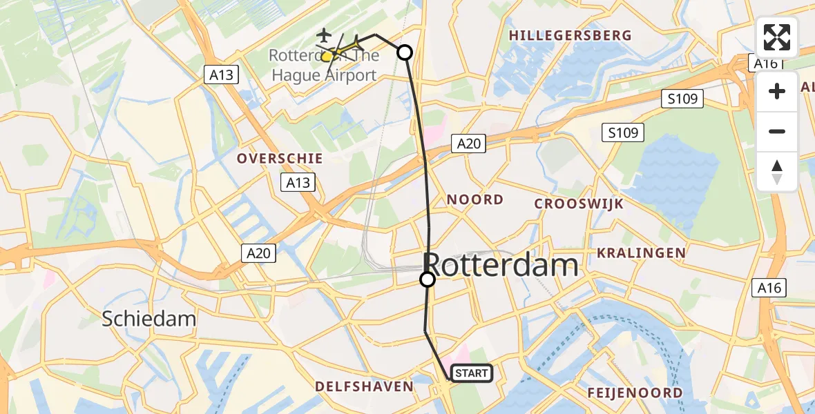 Routekaart van de vlucht: Lifeliner 2 naar Rotterdam The Hague Airport, Schietbaanlaan