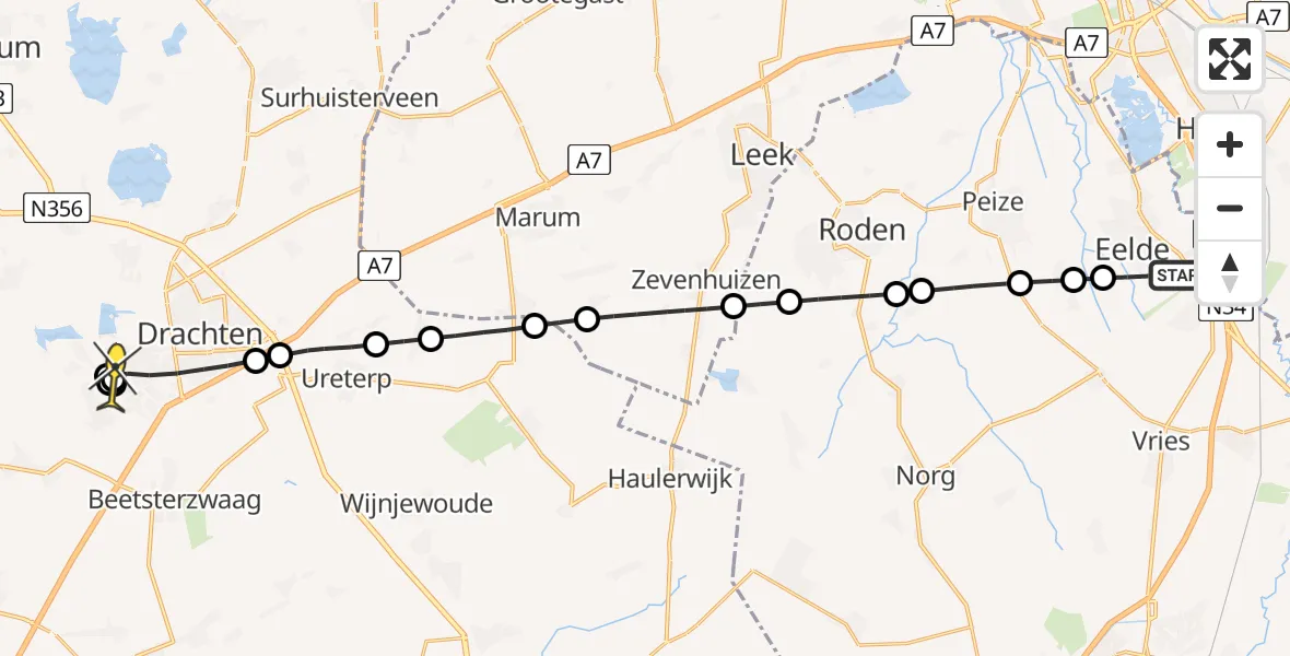 Routekaart van de vlucht: Lifeliner 4 naar Drachten, Molenweg