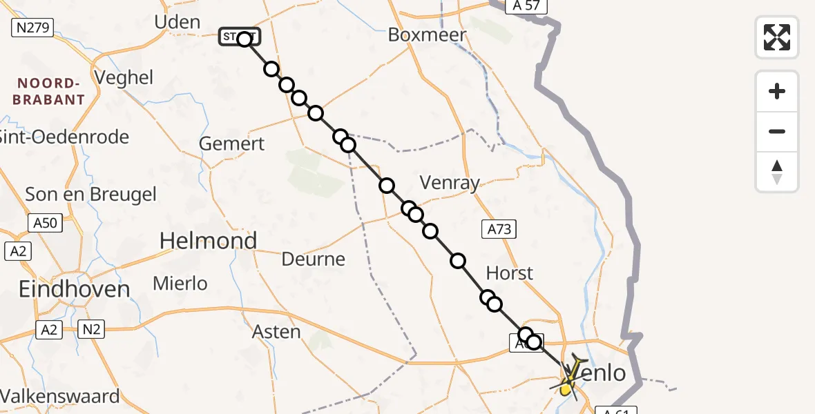 Routekaart van de vlucht: Lifeliner 3 naar Venlo, Plaggen