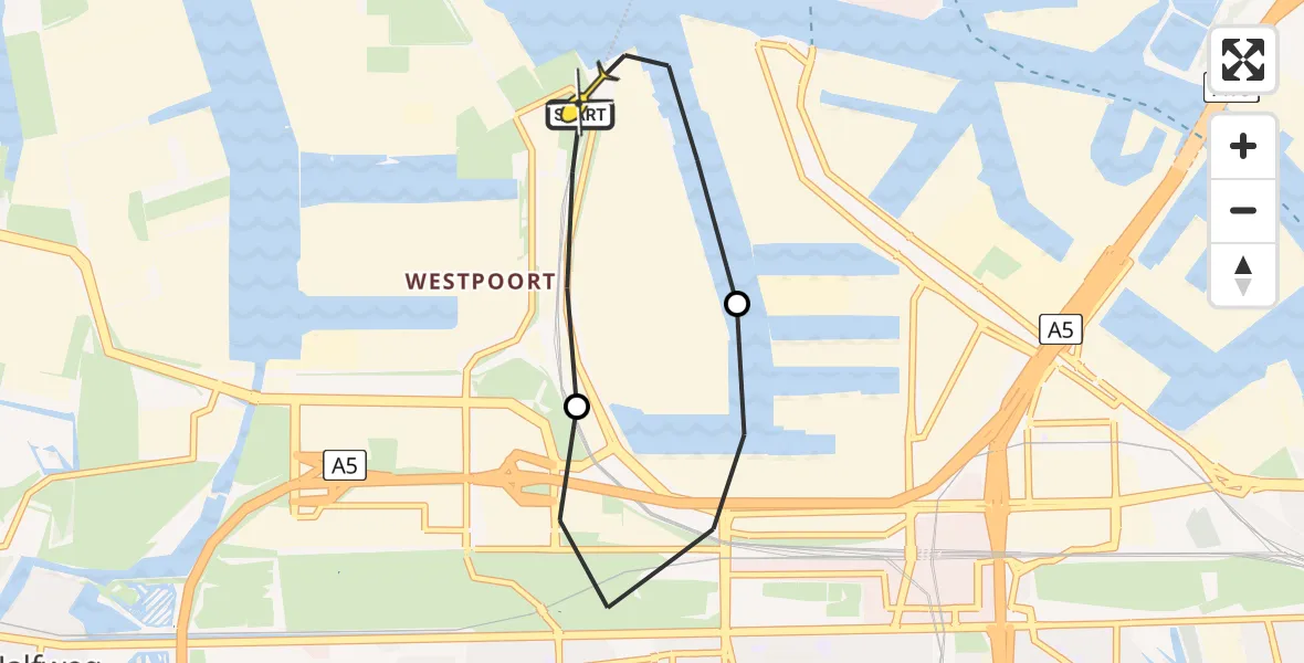 Routekaart van de vlucht: Lifeliner 1 naar Amsterdam Heliport, Hornweg