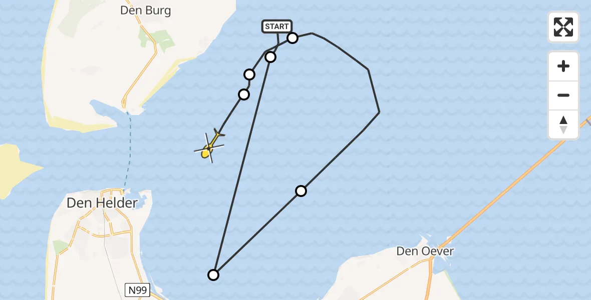 Routekaart van de vlucht: Politieheli naar Den Helder, Malzwin