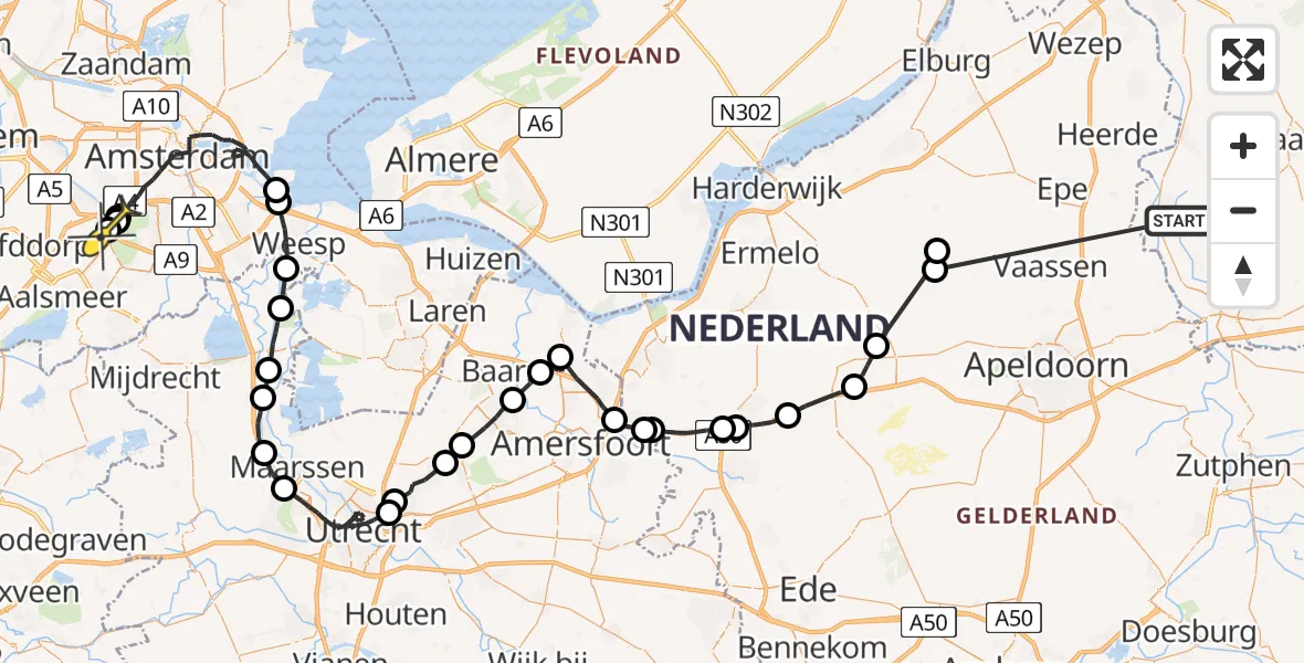 Routekaart van de vlucht: Politieheli naar Schiphol, Eikelhofweg