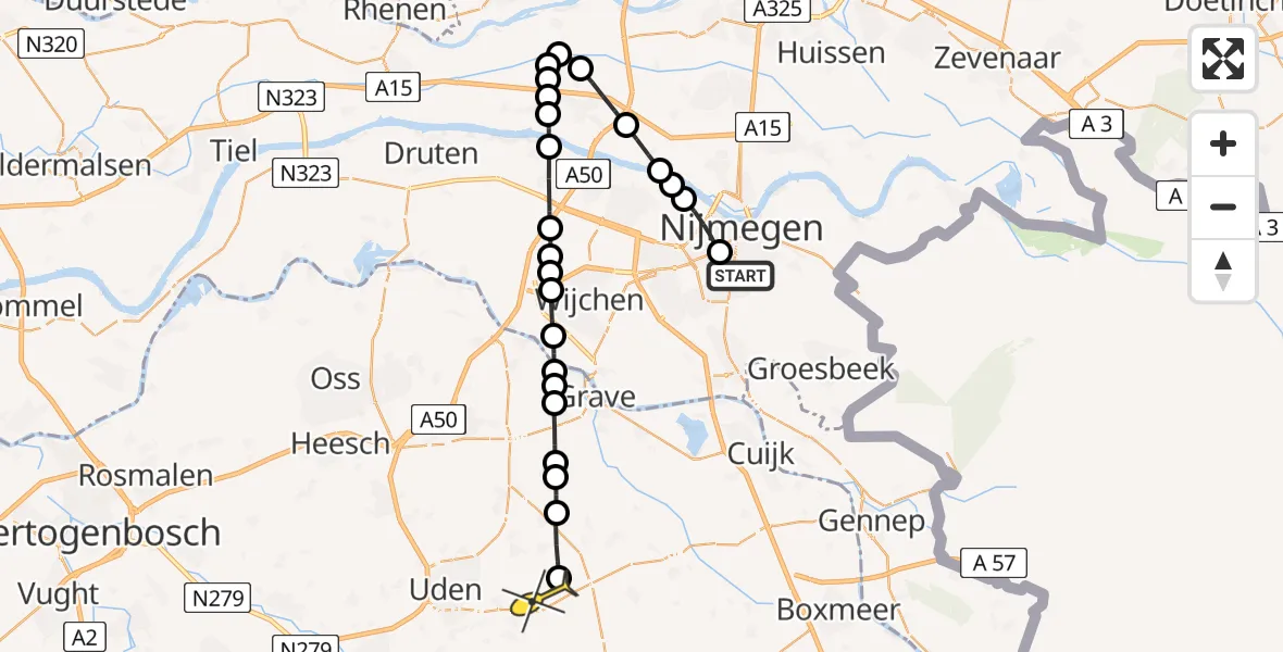 Routekaart van de vlucht: Lifeliner 3 naar Vliegbasis Volkel, Hertstraat