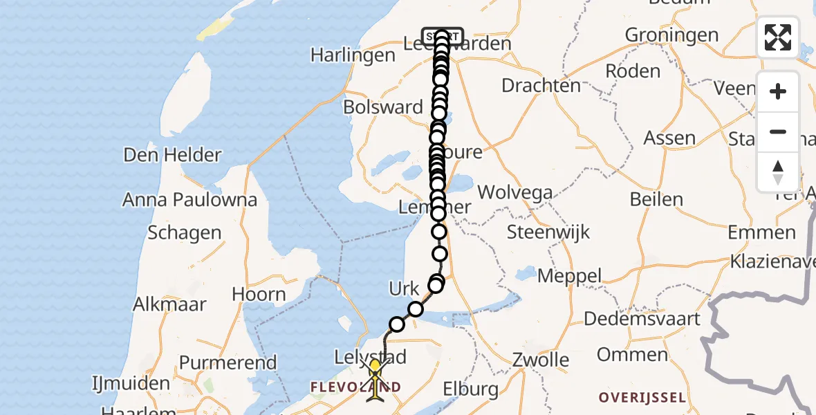 Routekaart van de vlucht: Ambulancehelikopter naar Lelystad, Hegedyk