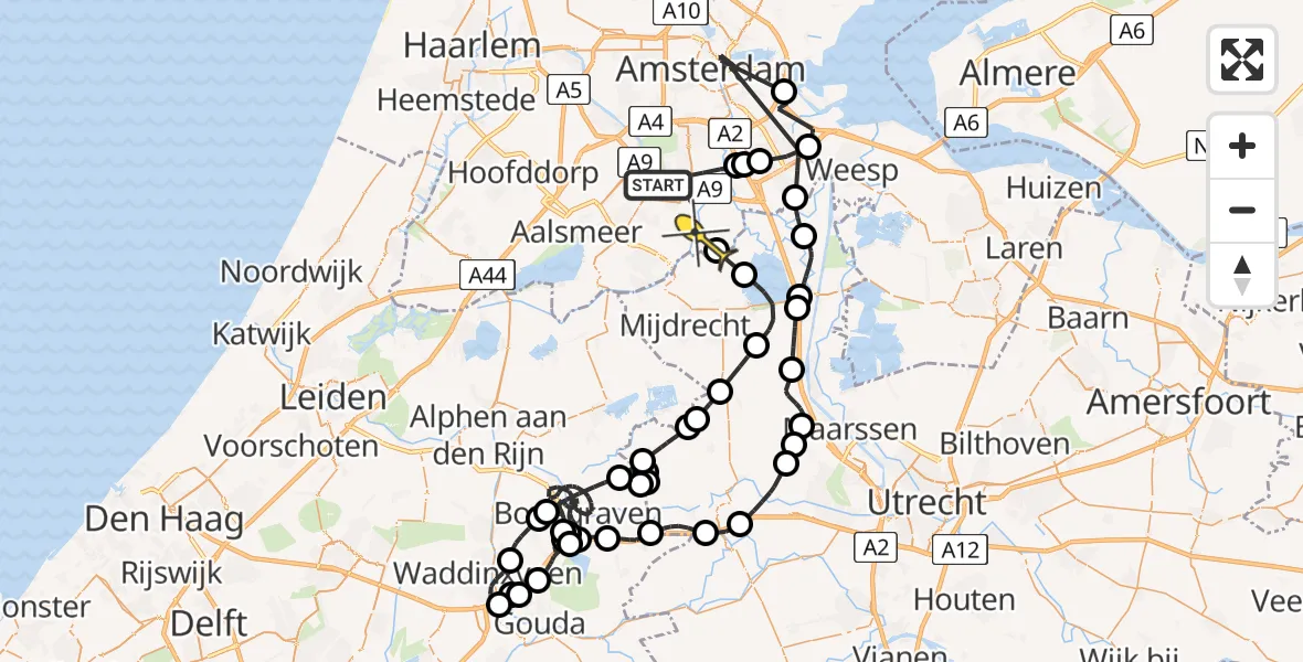 Routekaart van de vlucht: Politieheli naar Ouderkerk aan de Amstel, IXAS