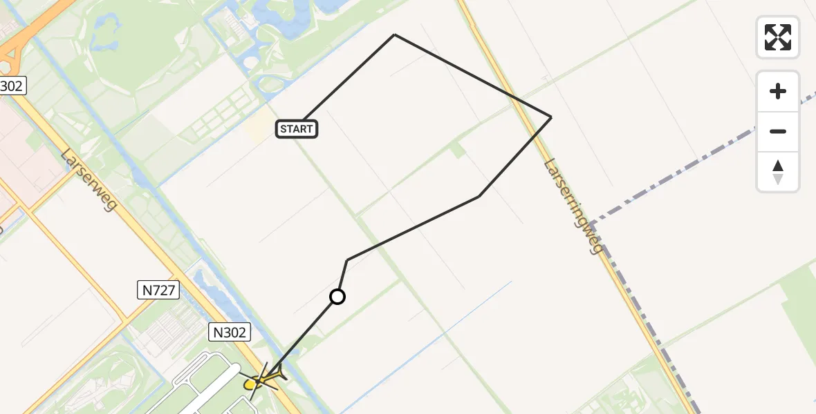 Routekaart van de vlucht: Ambulancehelikopter naar Lelystad Airport, Lisdoddeweg