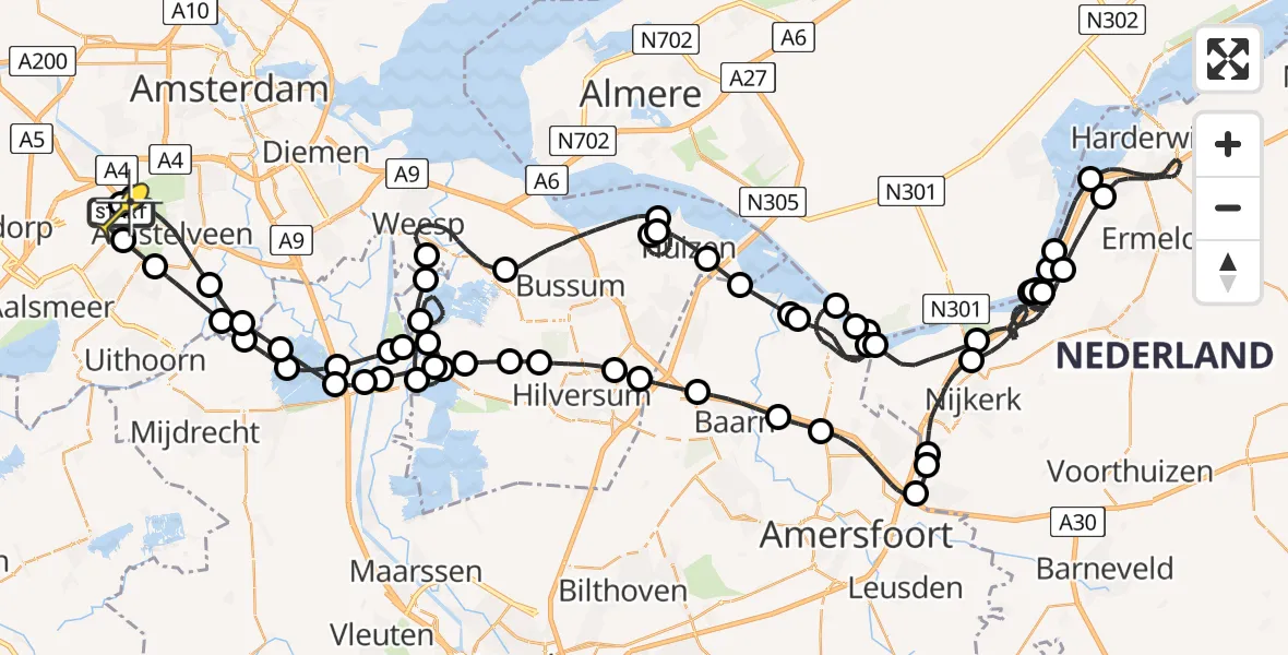 Routekaart van de vlucht: Politieheli naar Schiphol, Amsterdam-Bataviaweg