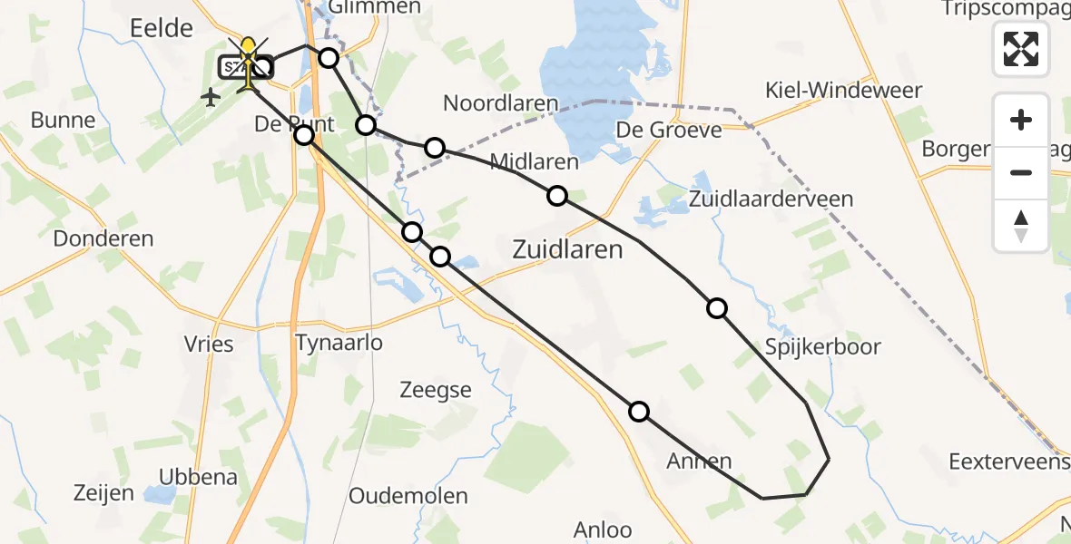 Routekaart van de vlucht: Lifeliner 4 naar Groningen Airport Eelde, Duinstraat