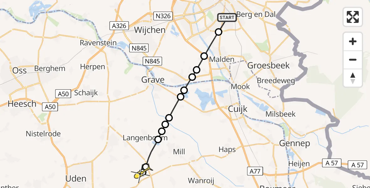 Routekaart van de vlucht: Lifeliner 3 naar Volkel, Geert Grooteplein Noord