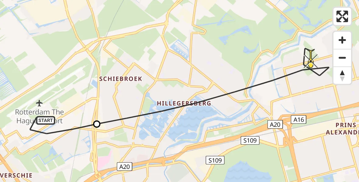 Routekaart van de vlucht: Lifeliner 2 naar Rotterdam, Fairoaksbaan