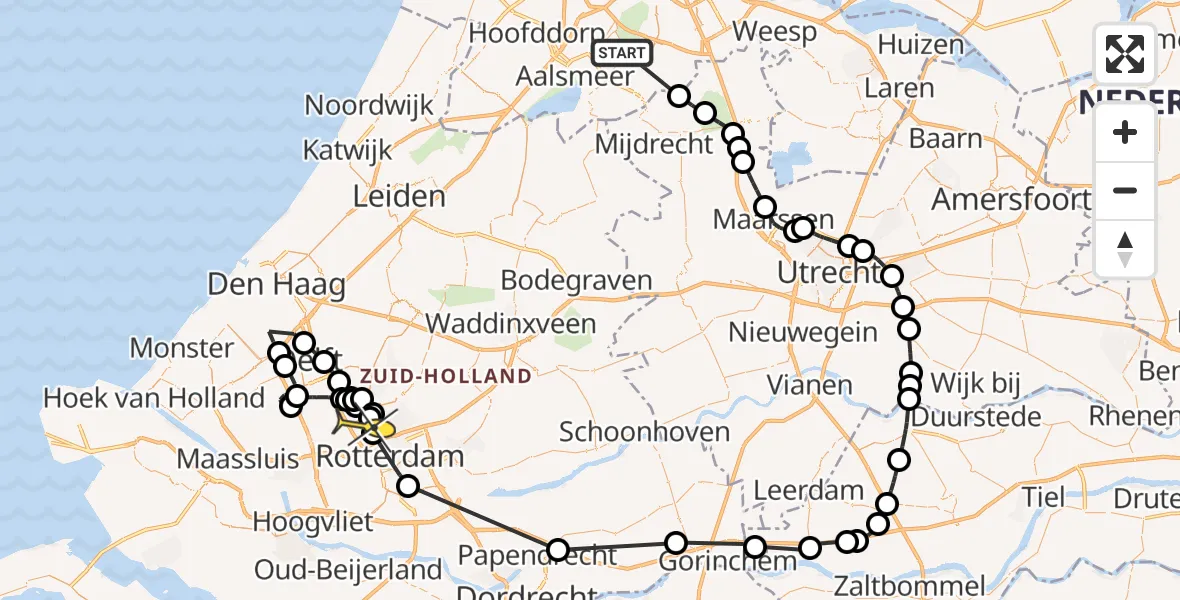 Routekaart van de vlucht: Politieheli naar Rotterdam The Hague Airport, Hoofdweg