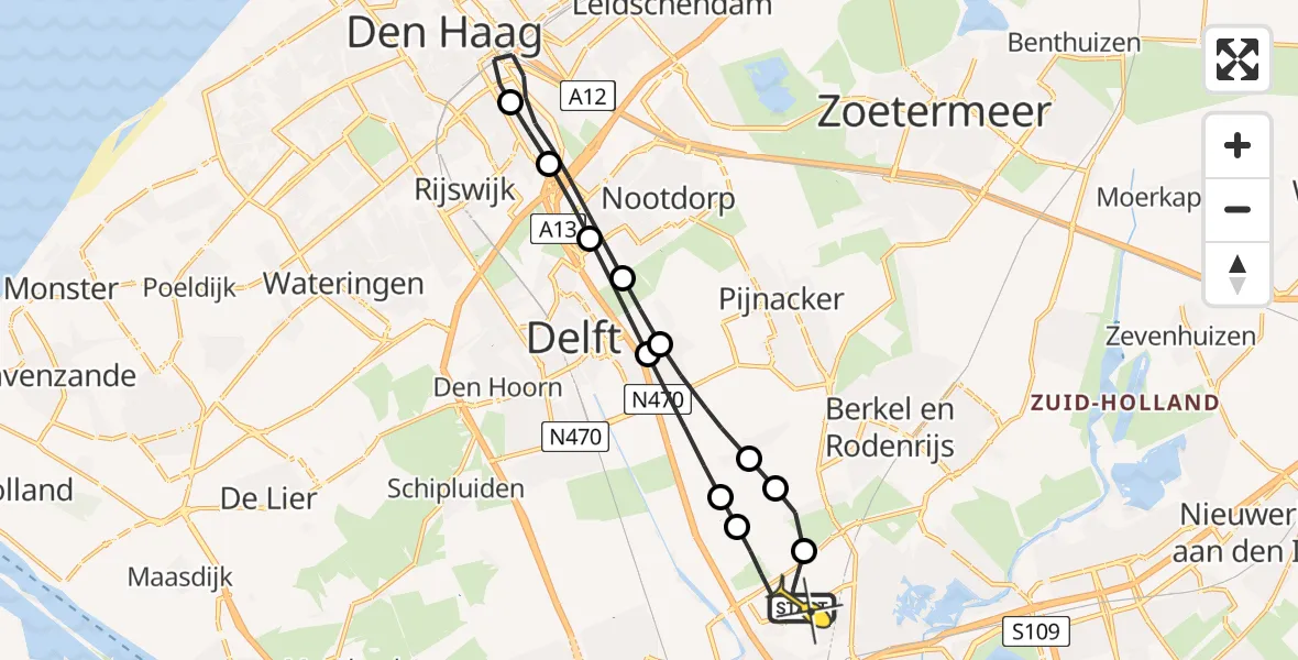 Routekaart van de vlucht: Lifeliner 2 naar Rotterdam The Hague Airport, Schieveense polder