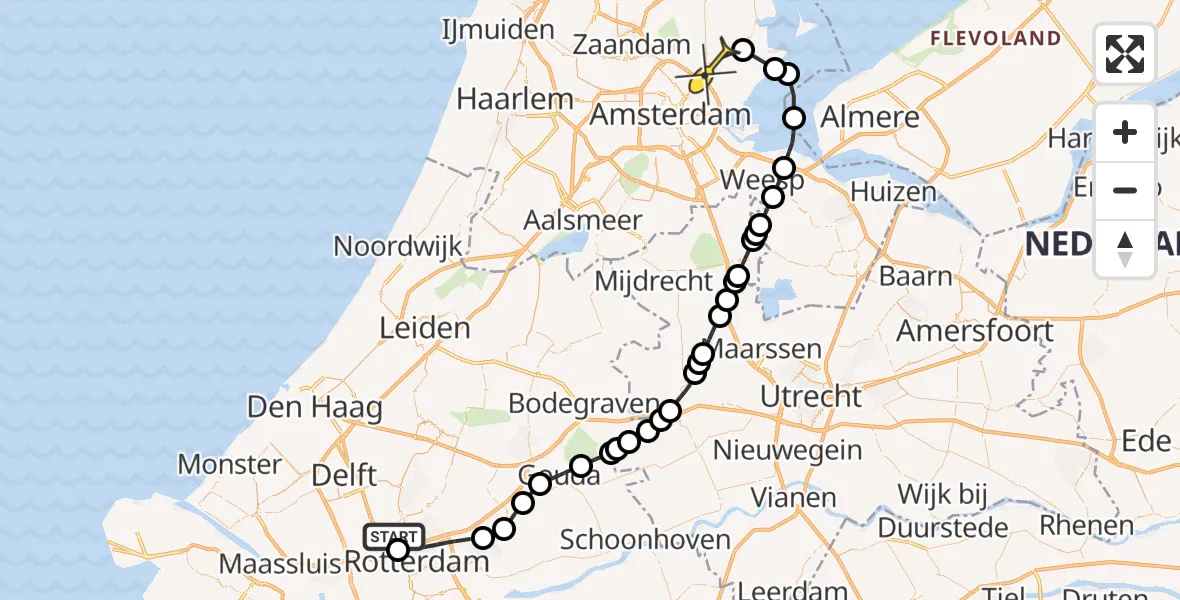 Routekaart van de vlucht: Politieheli naar Amsterdam, Vliegveldweg