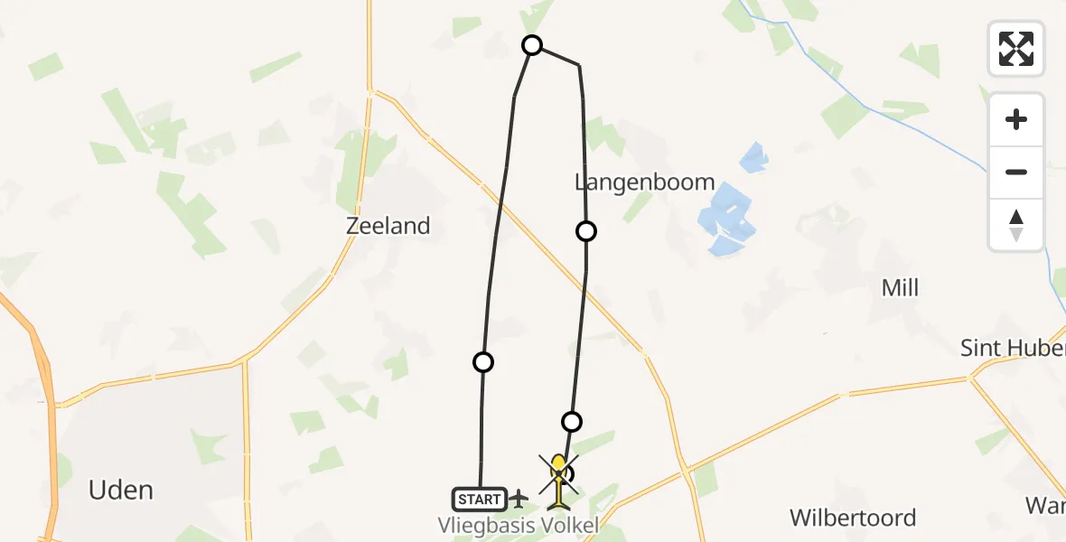 Routekaart van de vlucht: Lifeliner 3 naar Vliegbasis Volkel, Millsebaan