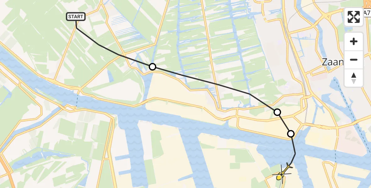 Routekaart van de vlucht: Lifeliner 1 naar Amsterdam Heliport, De Laaik