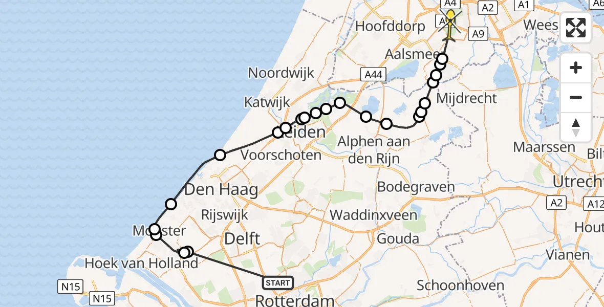 Routekaart van de vlucht: Politieheli naar Amstelveen, Jupiter