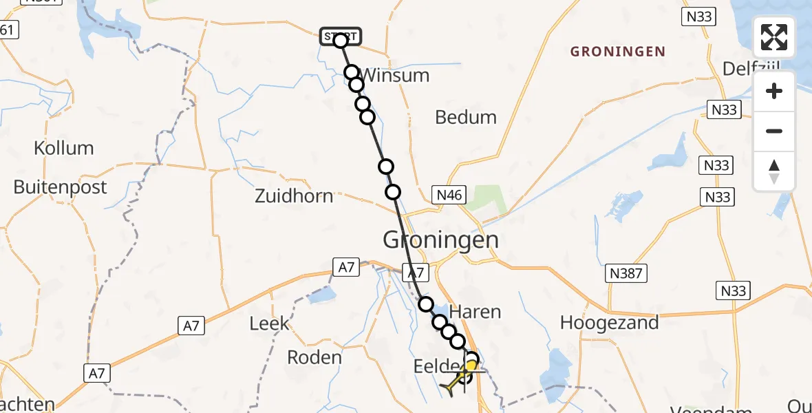 Routekaart van de vlucht: Lifeliner 4 naar Groningen Airport Eelde, Schouwerzijlsterweg