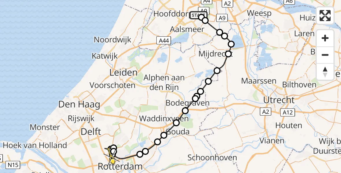 Routekaart van de vlucht: Politieheli naar Rotterdam The Hague Airport, Kleine Bospad