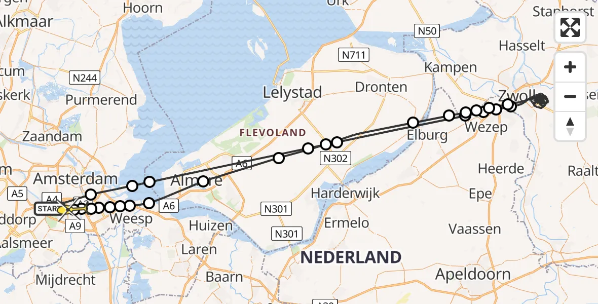 Routekaart van de vlucht: Politiehelikopter naar Amstelveen, Stieltjesstraat
