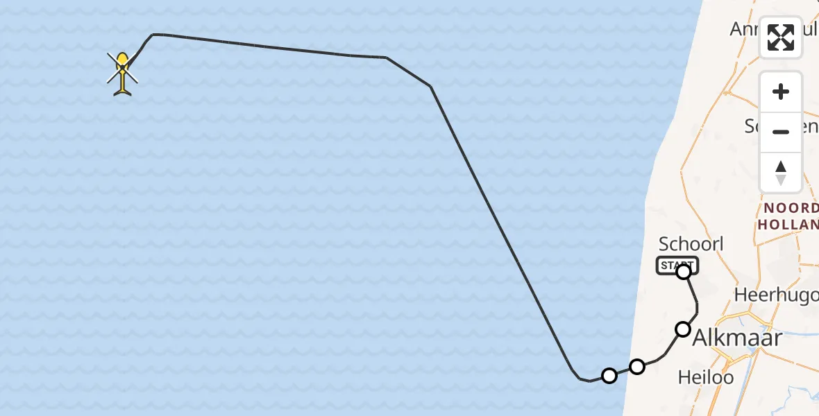 Routekaart van de vlucht: Kustwachthelikopter naar Vinkenbaan