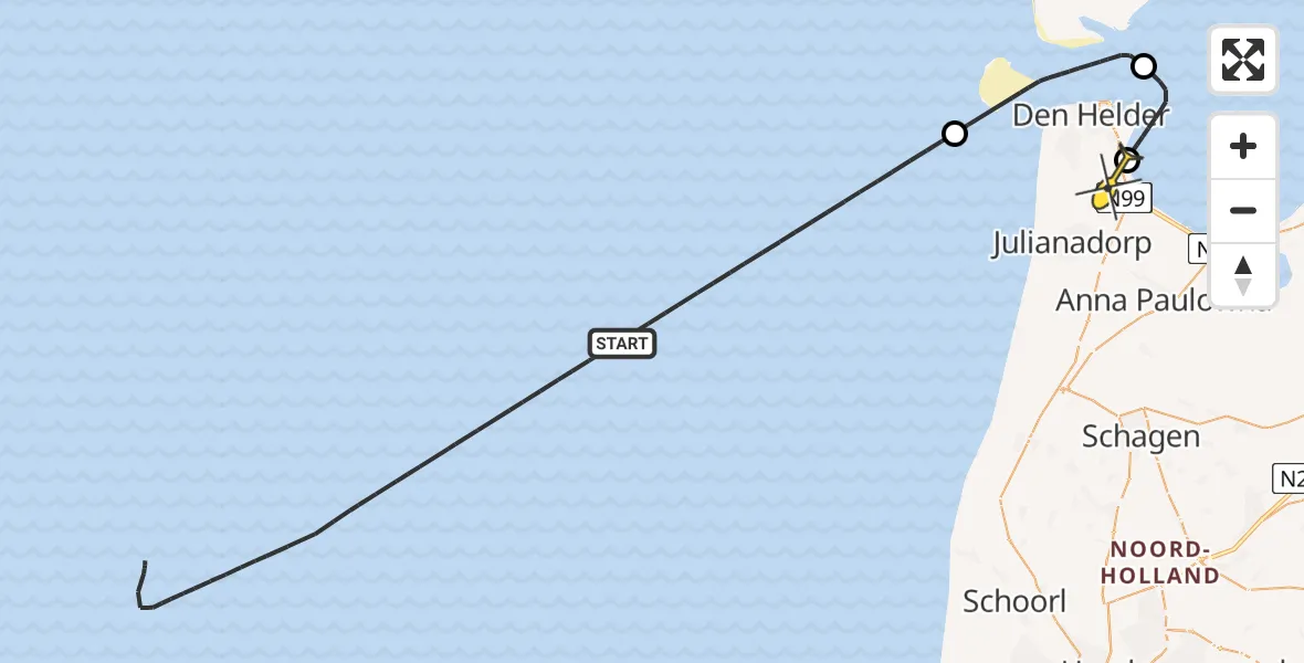 Routekaart van de vlucht: Kustwachthelikopter naar Vliegveld De Kooy, Luchthavenweg