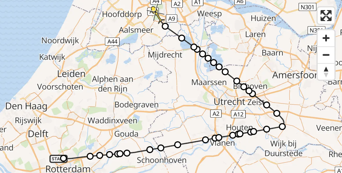 Routekaart van de vlucht: Politieheli naar Amstelveen, Fairoaksbaan