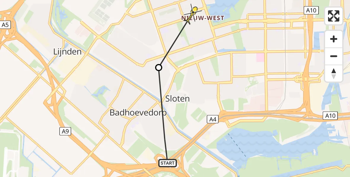 Routekaart van de vlucht: Politieheli naar Amsterdam, Zuiderakerweg