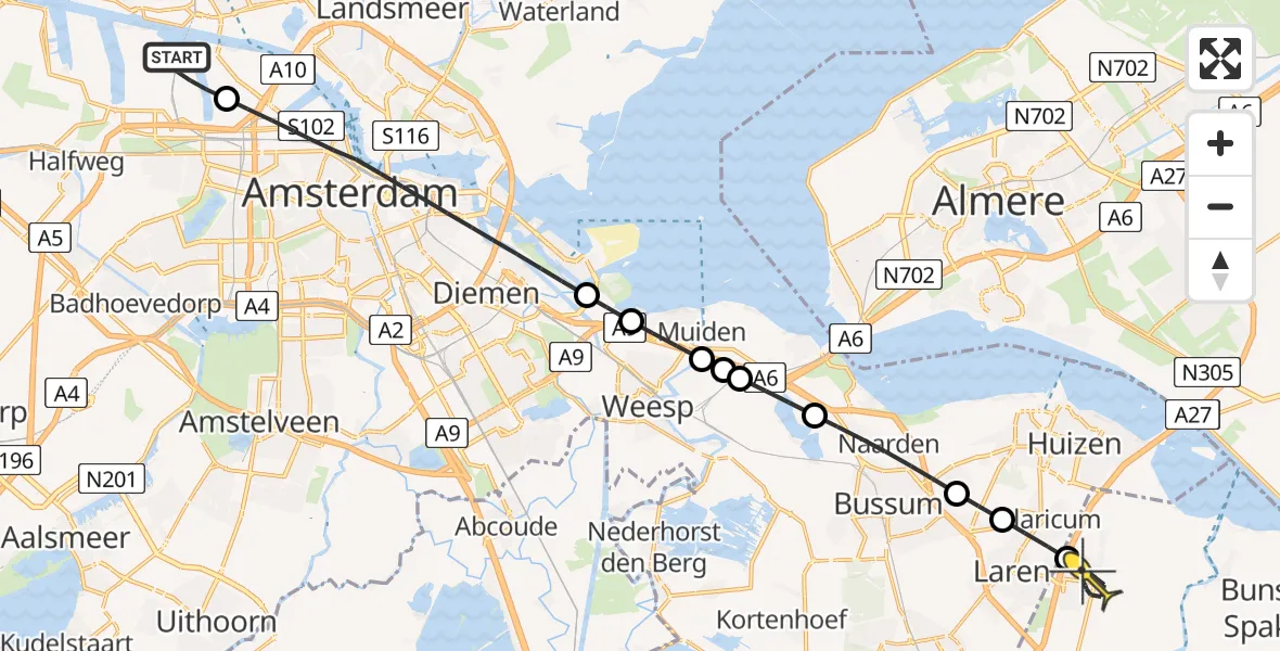 Routekaart van de vlucht: Lifeliner 1 naar Eemnes, Maltaweg