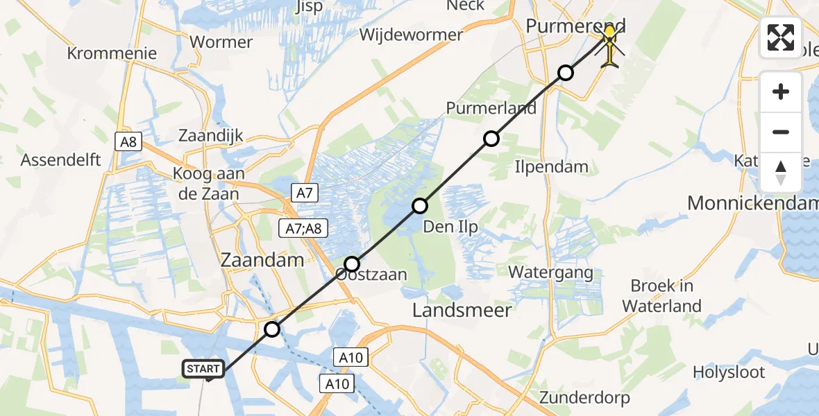 Routekaart van de vlucht: Lifeliner 1 naar Purmerend, Elbaweg