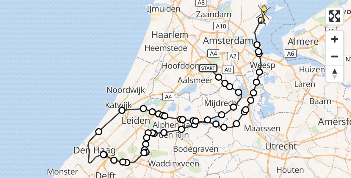 Routekaart van de vlucht: Politieheli naar Zuiderwoude, Nesserlaan