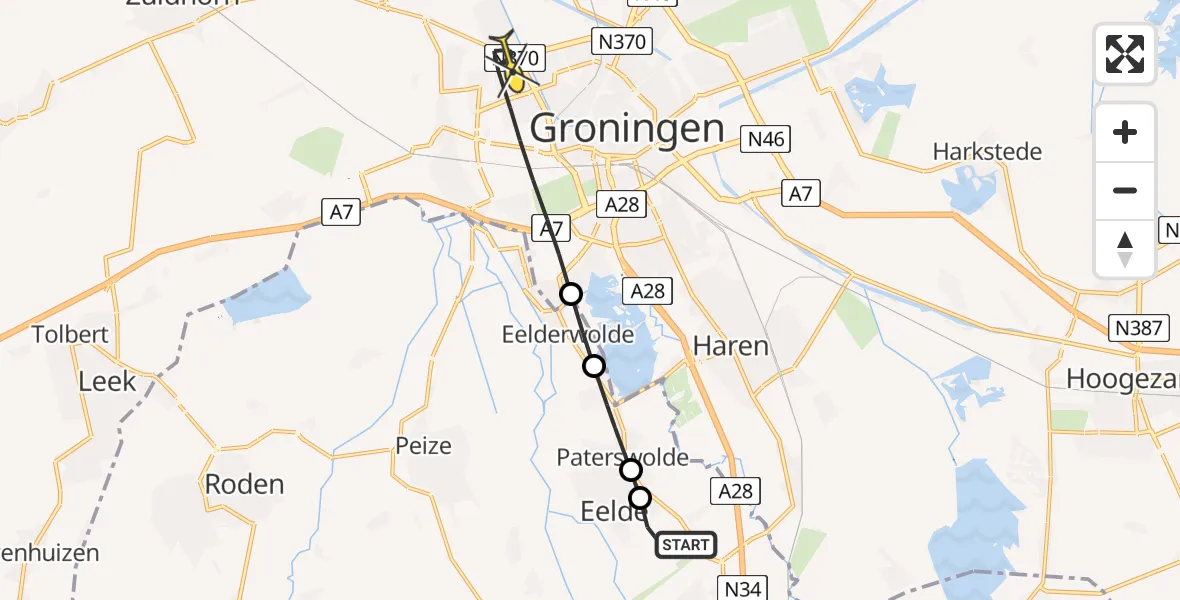 Routekaart van de vlucht: Lifeliner 4 naar Groningen, Langesteeg