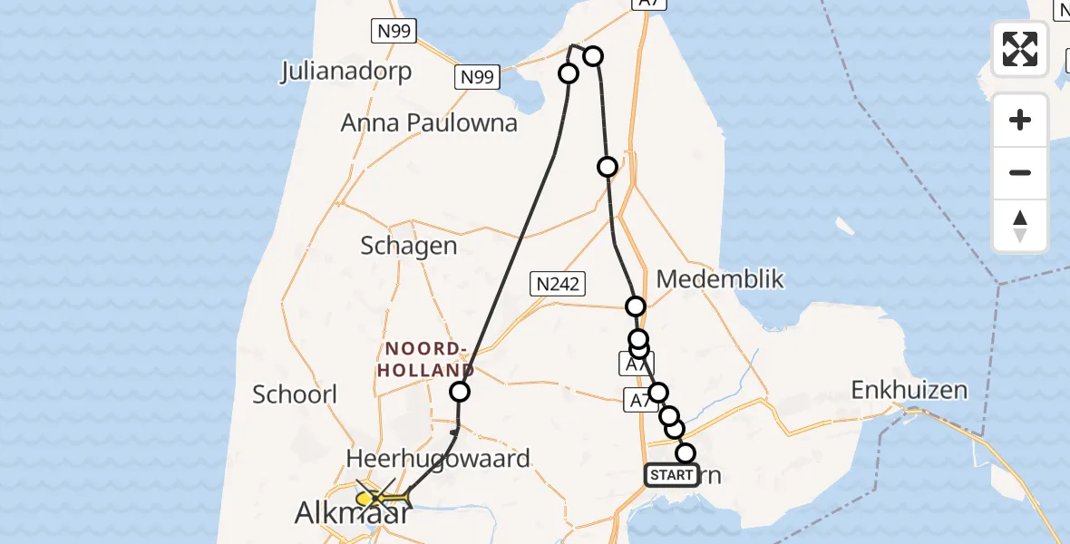 Routekaart van de vlucht: Politieheli naar Alkmaar, Appelgaard