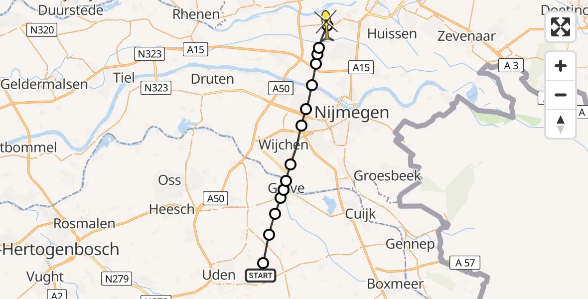 Routekaart van de vlucht: Lifeliner 3 naar Driel, Trentse Bossen