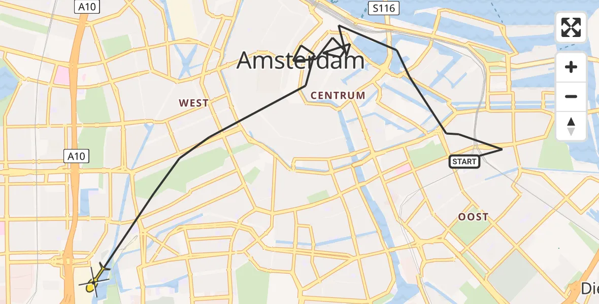 Routekaart van de vlucht: Politieheli naar Amsterdam, Dapperstraat