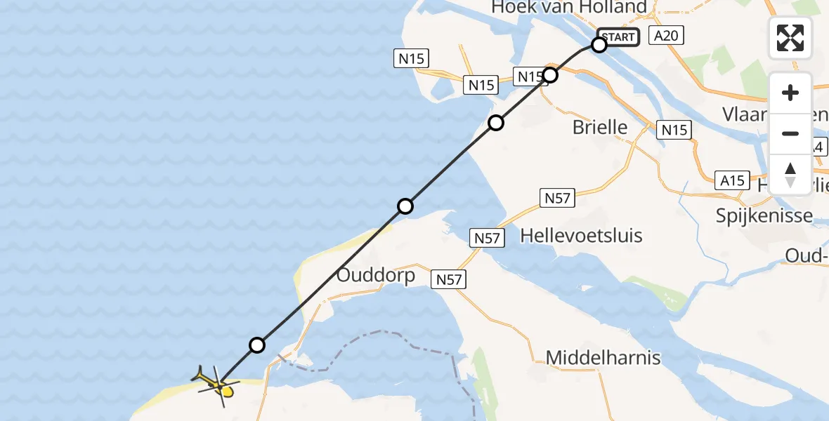 Routekaart van de vlucht: Lifeliner 2 naar Renesse, Oranjehaven