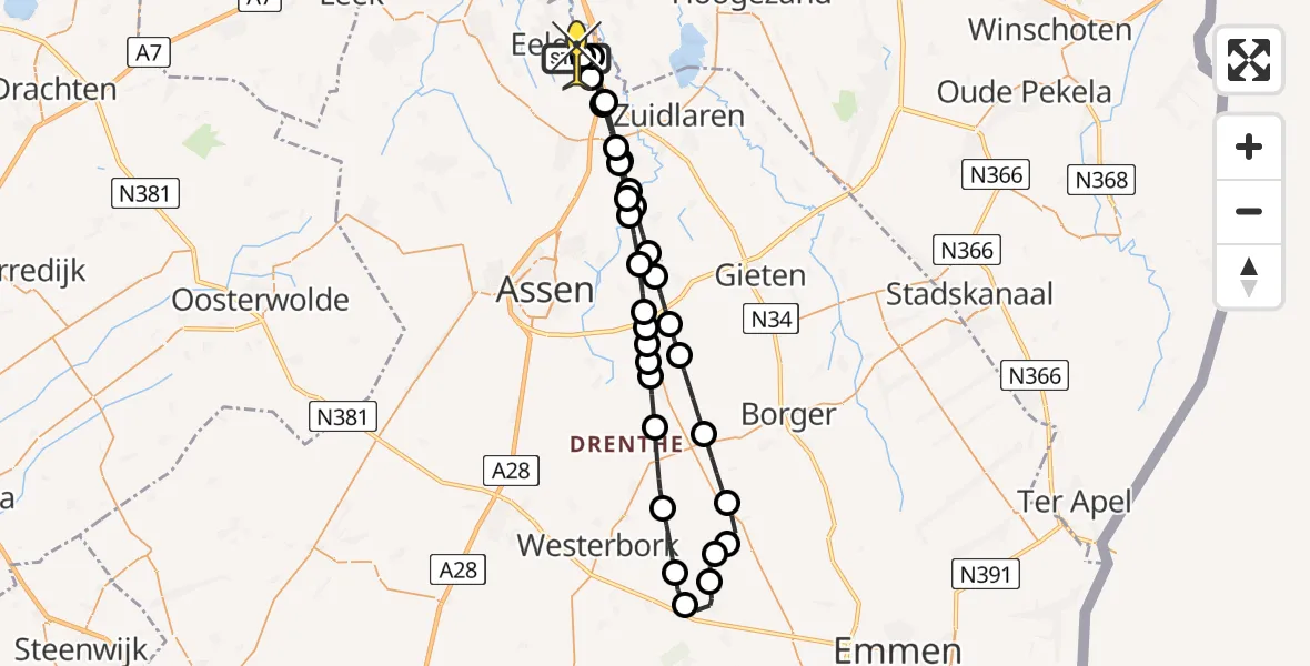 Routekaart van de vlucht: Lifeliner 4 naar Groningen Airport Eelde, Duinstraat