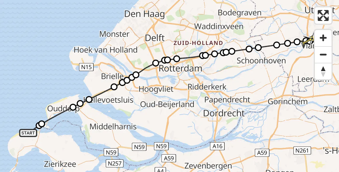 Routekaart van de vlucht: Lifeliner 2 naar Nieuwegein, Strand Renesse-Oost