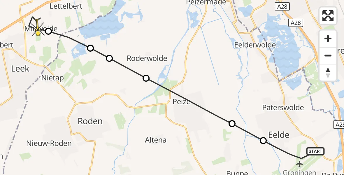 Routekaart van de vlucht: Lifeliner 4 naar Midwolde, Molenweg