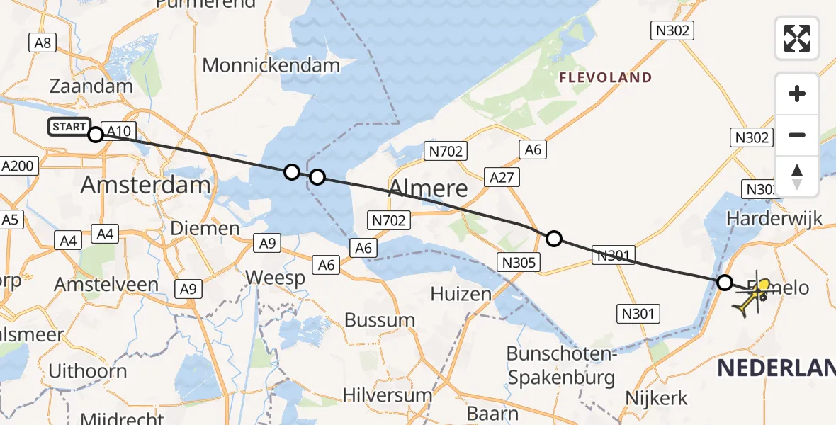 Routekaart van de vlucht: Lifeliner 1 naar Ermelo, Centrale Hemweg