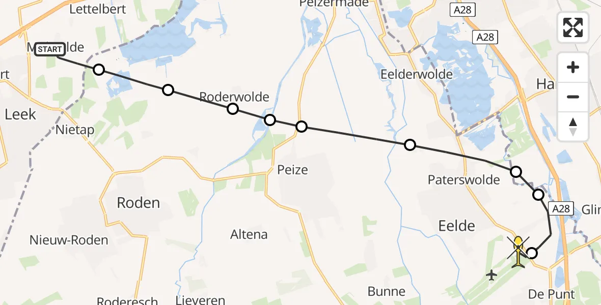 Routekaart van de vlucht: Lifeliner 4 naar Groningen Airport Eelde, Meerweg