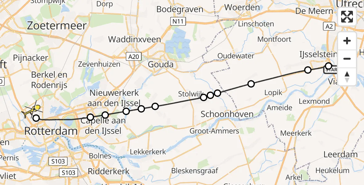 Routekaart van de vlucht: Lifeliner 2 naar Rotterdam The Hague Airport, Weg der Verenigde Naties