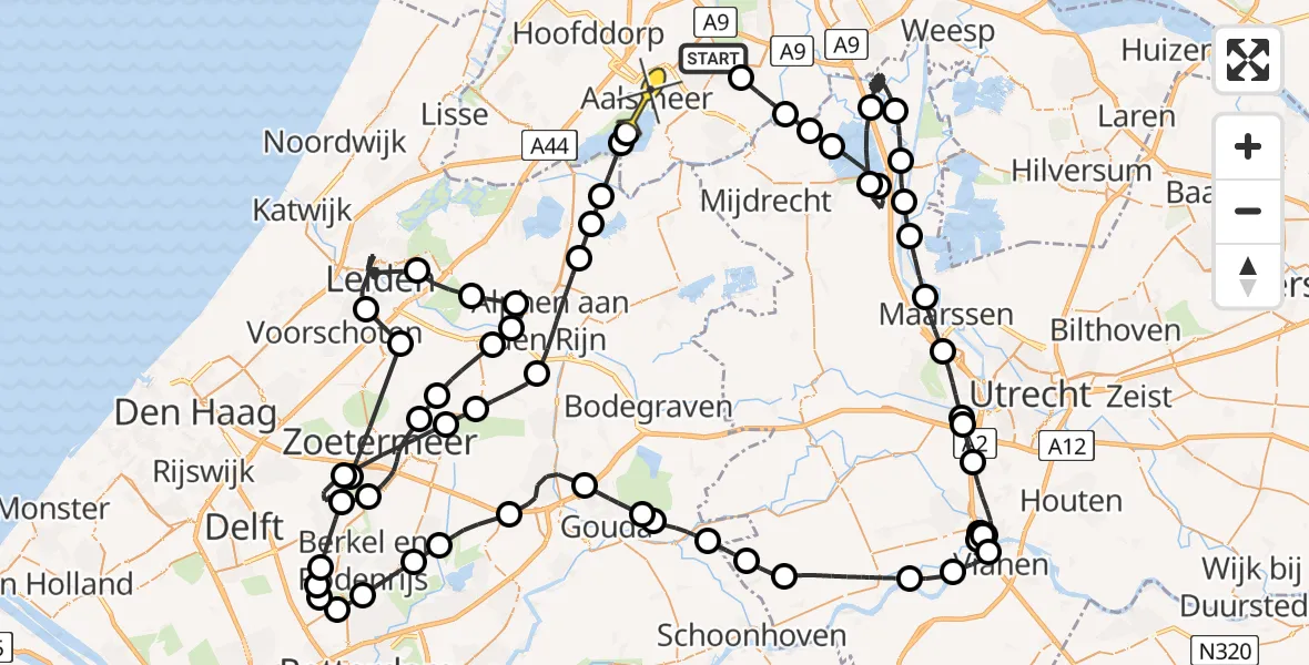 Routekaart van de vlucht: Politieheli naar Aalsmeer, Bovenkerkerweg