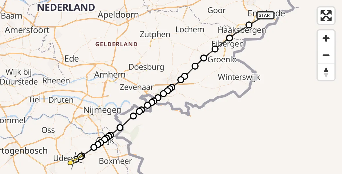 Routekaart van de vlucht: Lifeliner 3 naar Vliegbasis Volkel, Zweringbeek