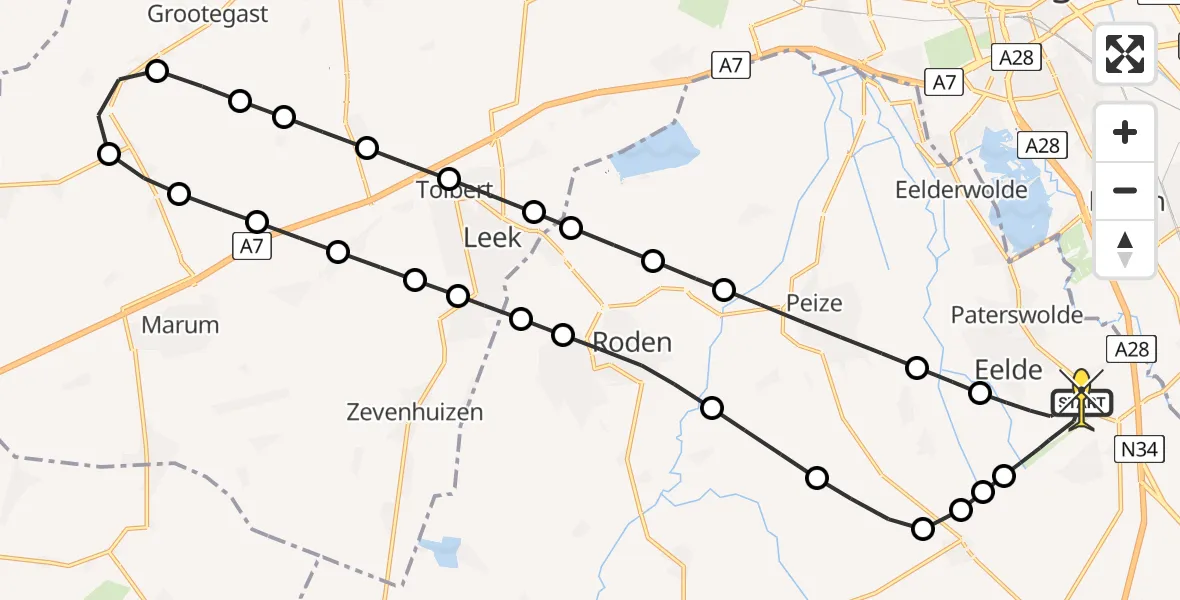 Routekaart van de vlucht: Lifeliner 4 naar Groningen Airport Eelde, Molenweg